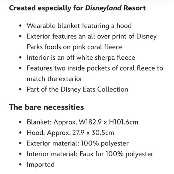 Disney Eats Wearable Fleece Sherpa Throw. Disneyland Walt Disney World Snacks - Picture 5 of 6